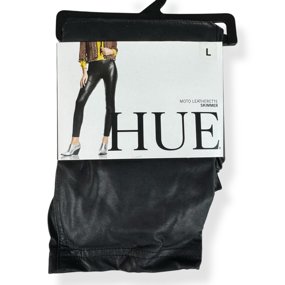 Hue Moto Leatherette Skimmer Leggings Womens L Large Black Soft Lining NWT‎